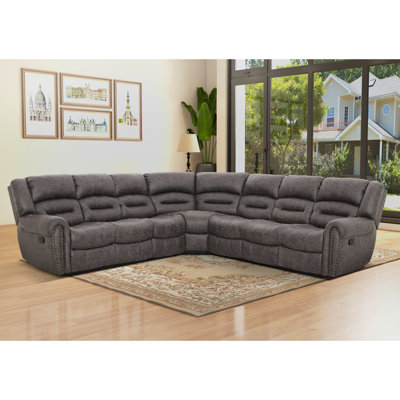 Mamata 5-Piece 120'' Wide Classic and Overstuffed Soft Faux Leather Manual Reclining Corner Sectional
