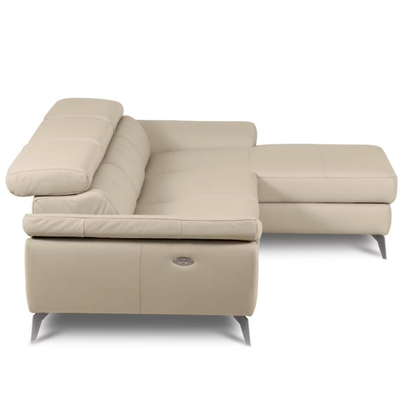 Milton Keynes Italian Leather Electric Reclining Corner Sofa with Adjustable Headrests and Adjustable Armrests, Beige