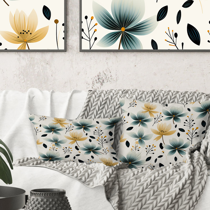 Coussin décoratif à imprimé floral Teal Coastal Harmony I, H 18 po x l 18 po