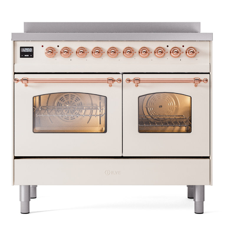 ILVE Nostalgie II Series 40 inch Induction Range with 6 Induction Elements (Glass Door), Antique White/Copper