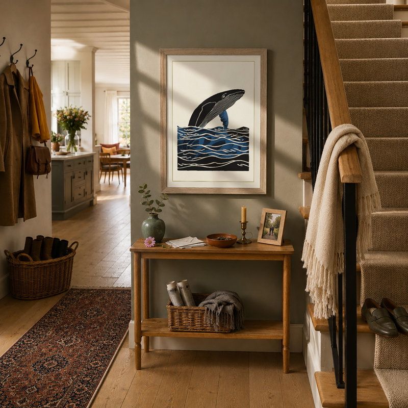 Whale Rising Coastal - Framed Print, A1 - 84.1 x 59.4 cm, Oak