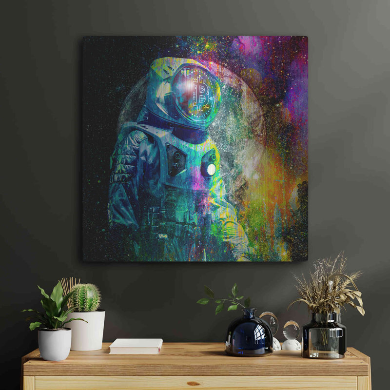 «BTC Bitcoin Moonlanding», art mural en métal, H 24 po x l 24 po
