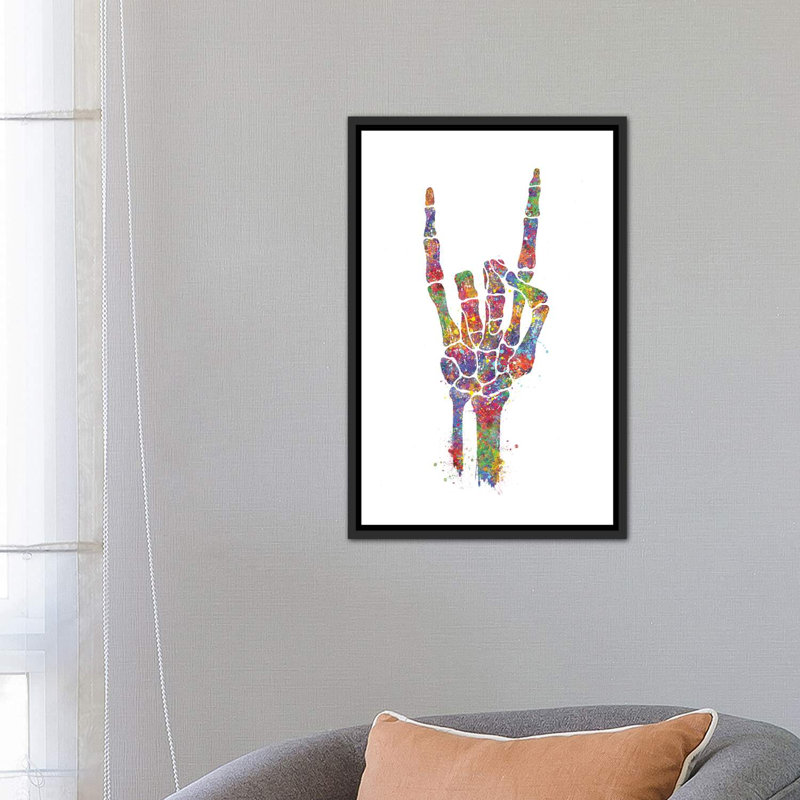 «Skeleton Hand» - reproduction, H 26 po x l 18 po x 1,5 po, Cadre noir vieilli