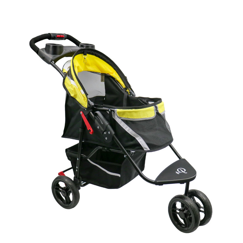 Sunshine Yellow Pet Stroller with Mesh Windows and Storage