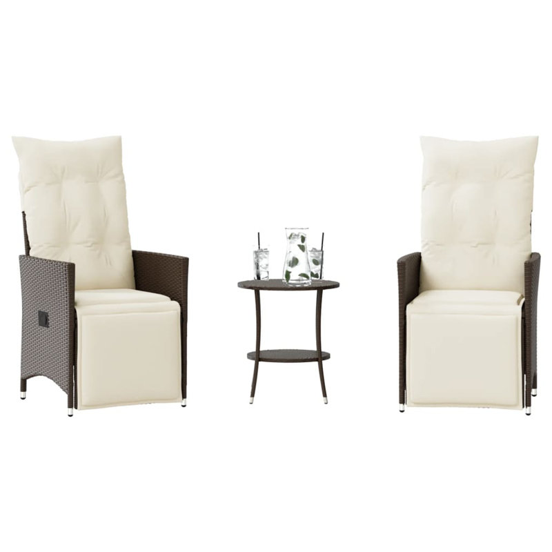 Ensemble bistro en rotin pour 2 personnes, Crème, crème, Brun