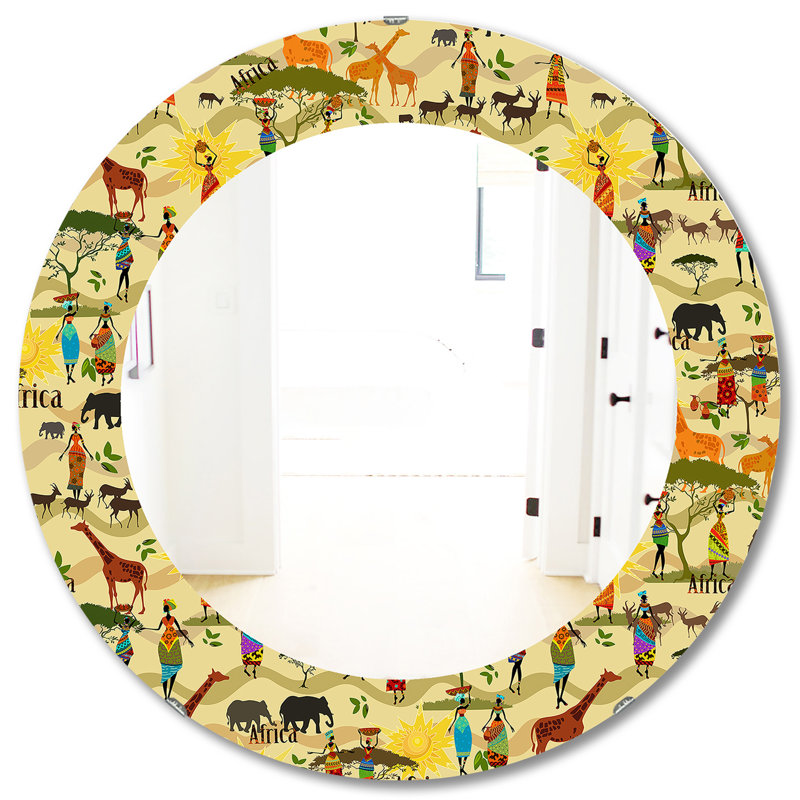 Miroir mural africain, H 31,5 po x l 31,5 po