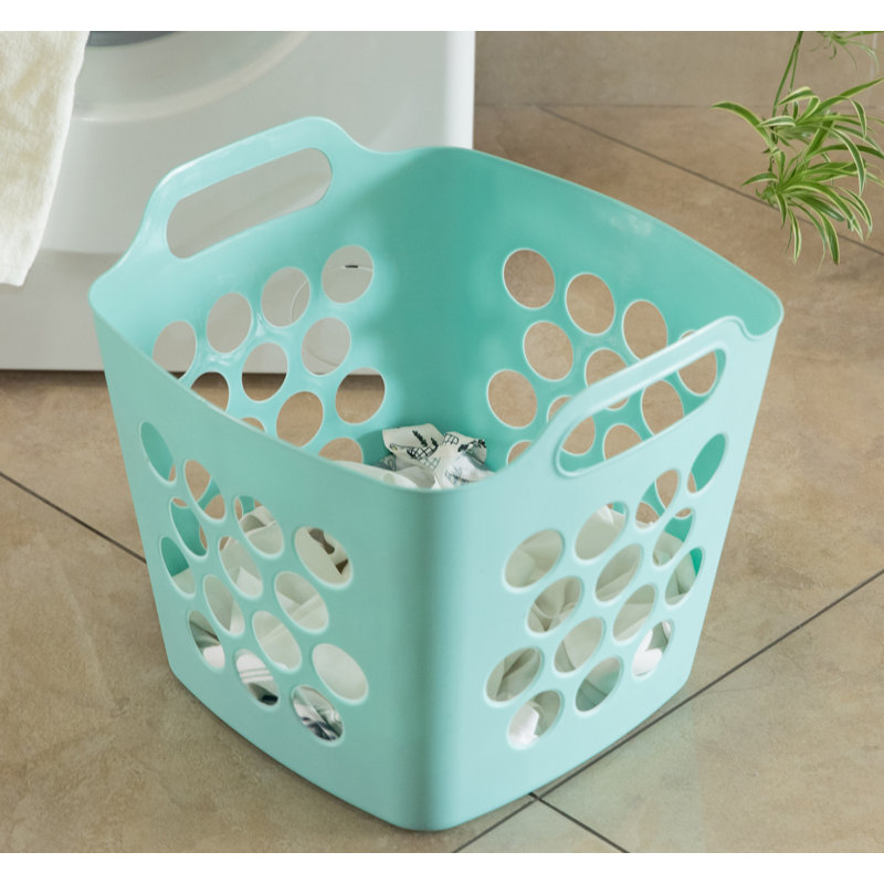 Flexible Plastic Carry Laundry Basket Holder Square Storage Hamper with Side Handles, Green