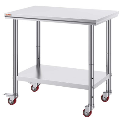 Table de travail commerciale en acier inoxydable 36 po x 24 po avec 4 roulettes, tablettes robustes et réglables pour la cuisine et le restaurant