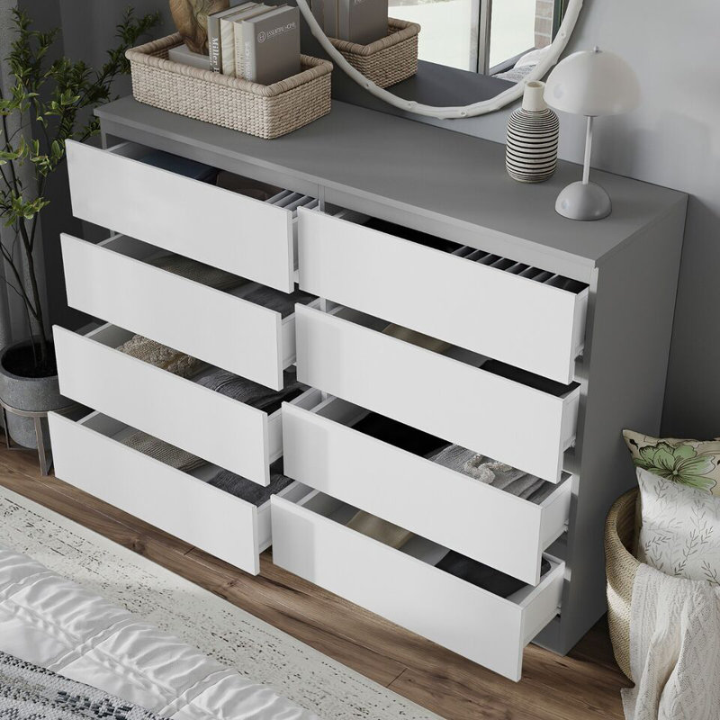 Sinahi 120 cm W Chest of Drawers, Grey Carcass/White