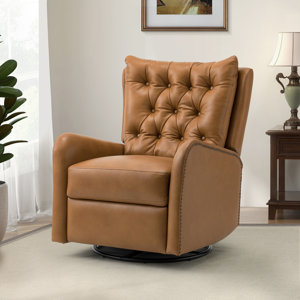 Coffelt Genuine Leather Manual Swivel Rocking Recliner