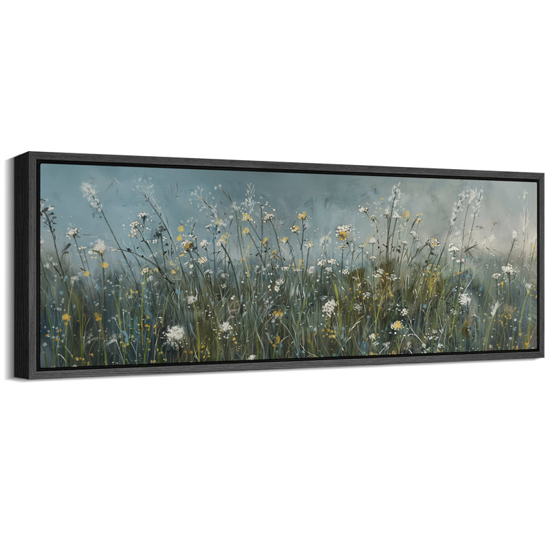 Moody Blueish Green Wildflowers Artwork, Country Bedroom Wall Pictures, Giclee Canvas Digital Print Extra Large Framed Wall Art