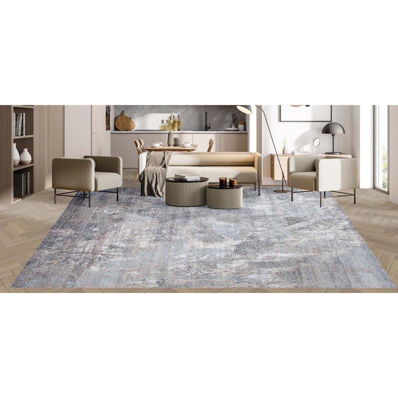 Tapis gris et argent noué à la main de haute qualité, Rectangle 8 pi x 10 pi
