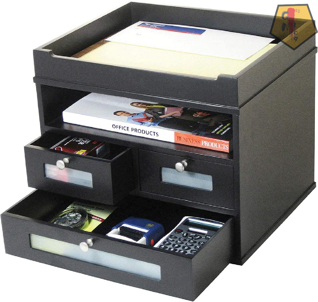 Bindertek Stacking 2 Tray and 2 Drawer Desk Organizer Kit Black