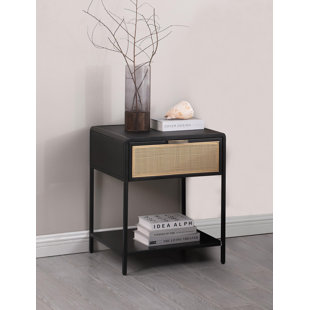 Bernave 1-Drawer Radio Weave Cane Metal Bedside Table
