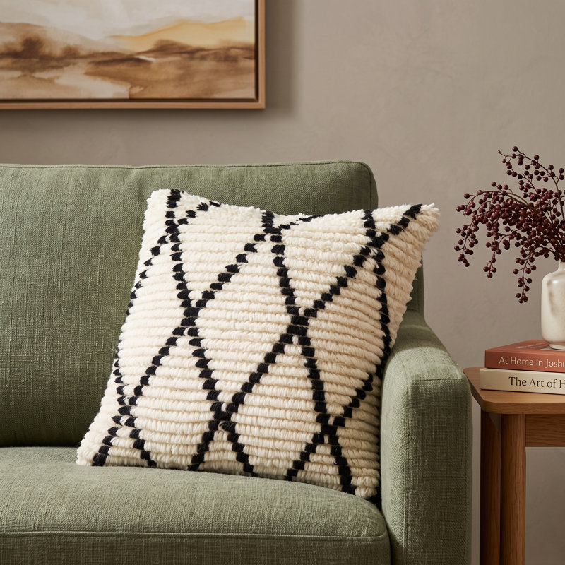 Cyan Geometric Wool Pillow Cover, 22" H x 22" W, No Fill