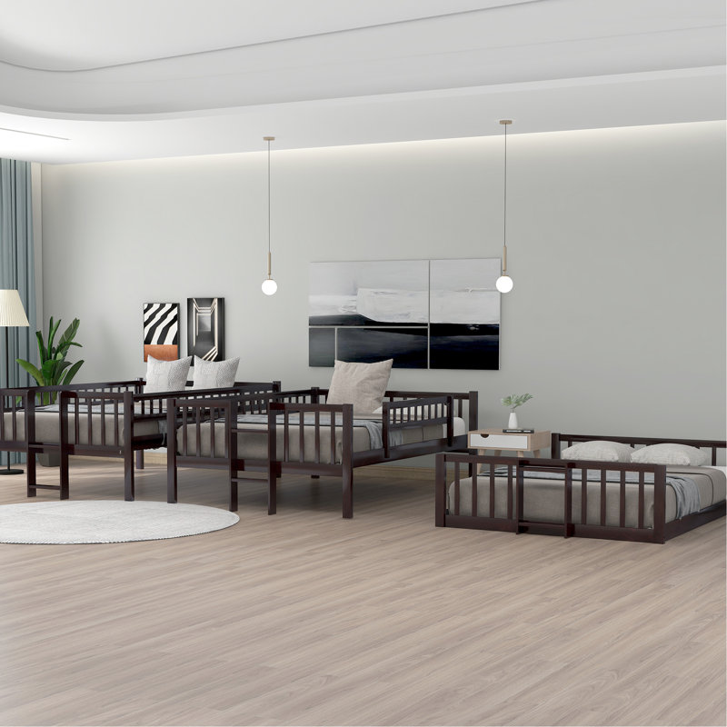 Triple lit superposé, avec garde-corps pour, maximiser la surface de la chambre à coucher, lit en bois massif, idéal pour les familles nombreuses