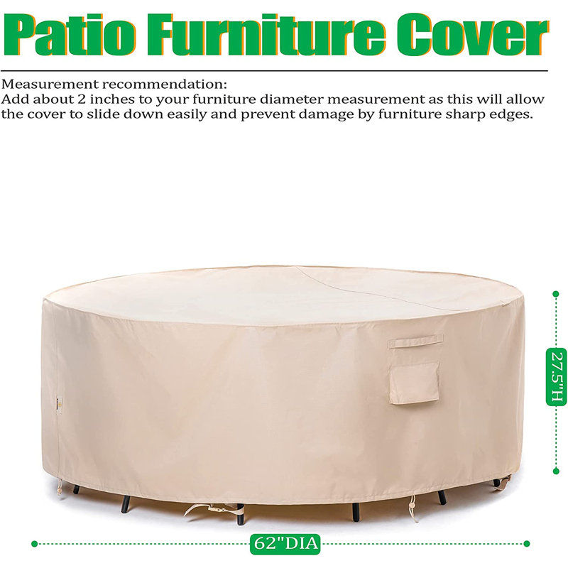 Premium Waterproof Outdoor Patio Round Table Cover: Latest Rip-Stop Fabric, 3-Year Warranty, 27.5" H x 62" W x 62" D, Beige