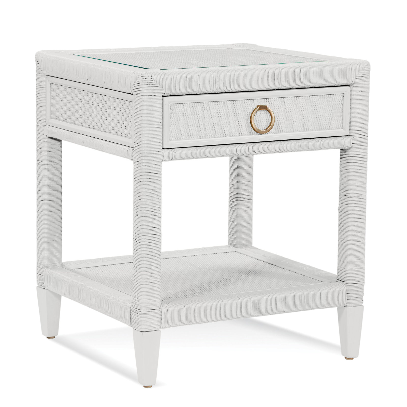 Warwick 1-Drawer Nightstand, Frost White, Satin Brass