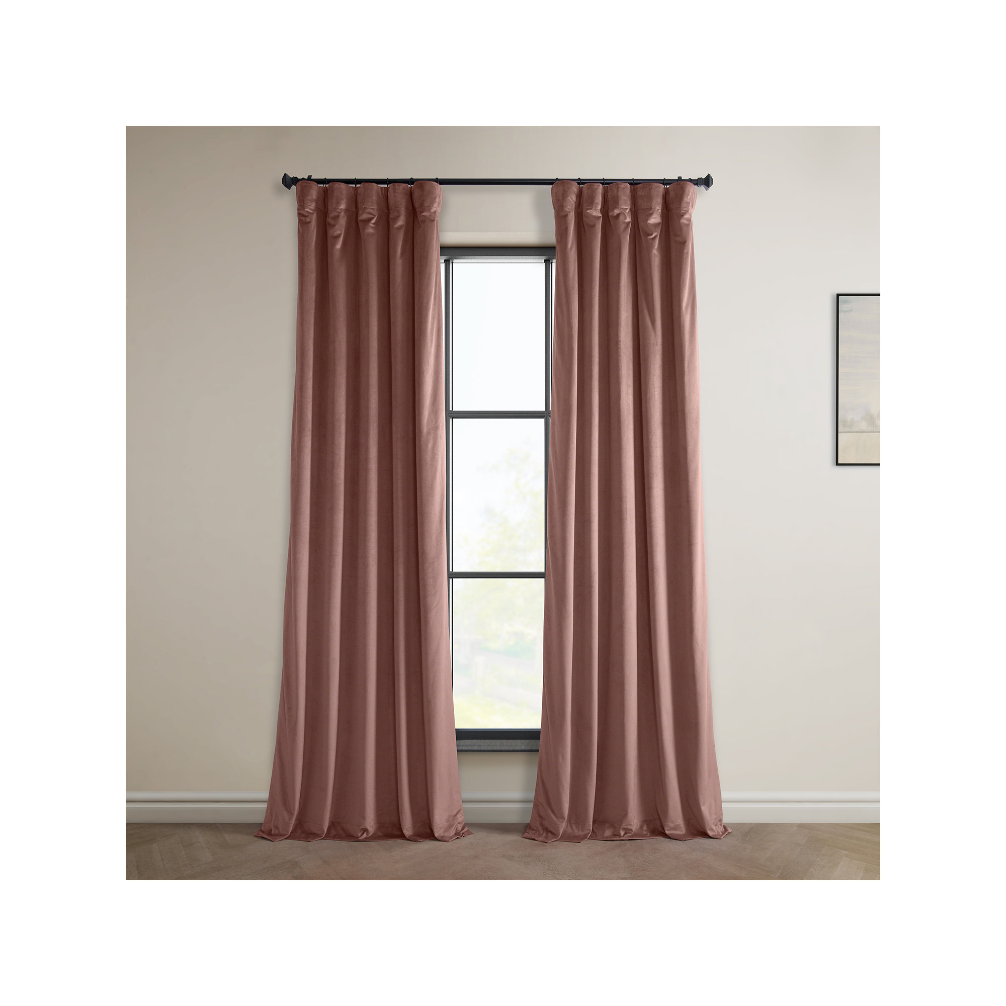 Loria Plush Velvet 100% Blackout Curtains For Bedroom, Living Room - Single Panel, Rosehip, 50" W x 108" L