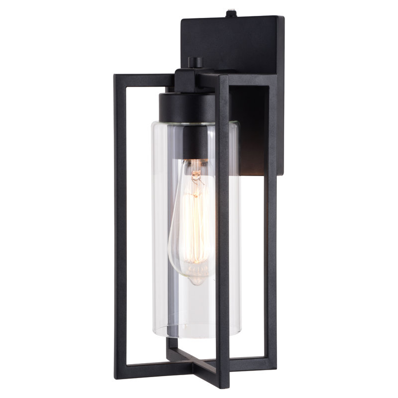 Akiylah 13 in. H 1-Light Textured Black Dusk to Dawn Sensor Outdoor Wall Sconce, Durable Steel, Clear Glass Shade, LED Compatible for Exterior Porch Patio Front Door or Garage
