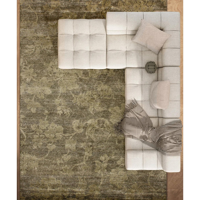 Hand Knotted Area Rug in Olive, Rectangle 8' x 10'