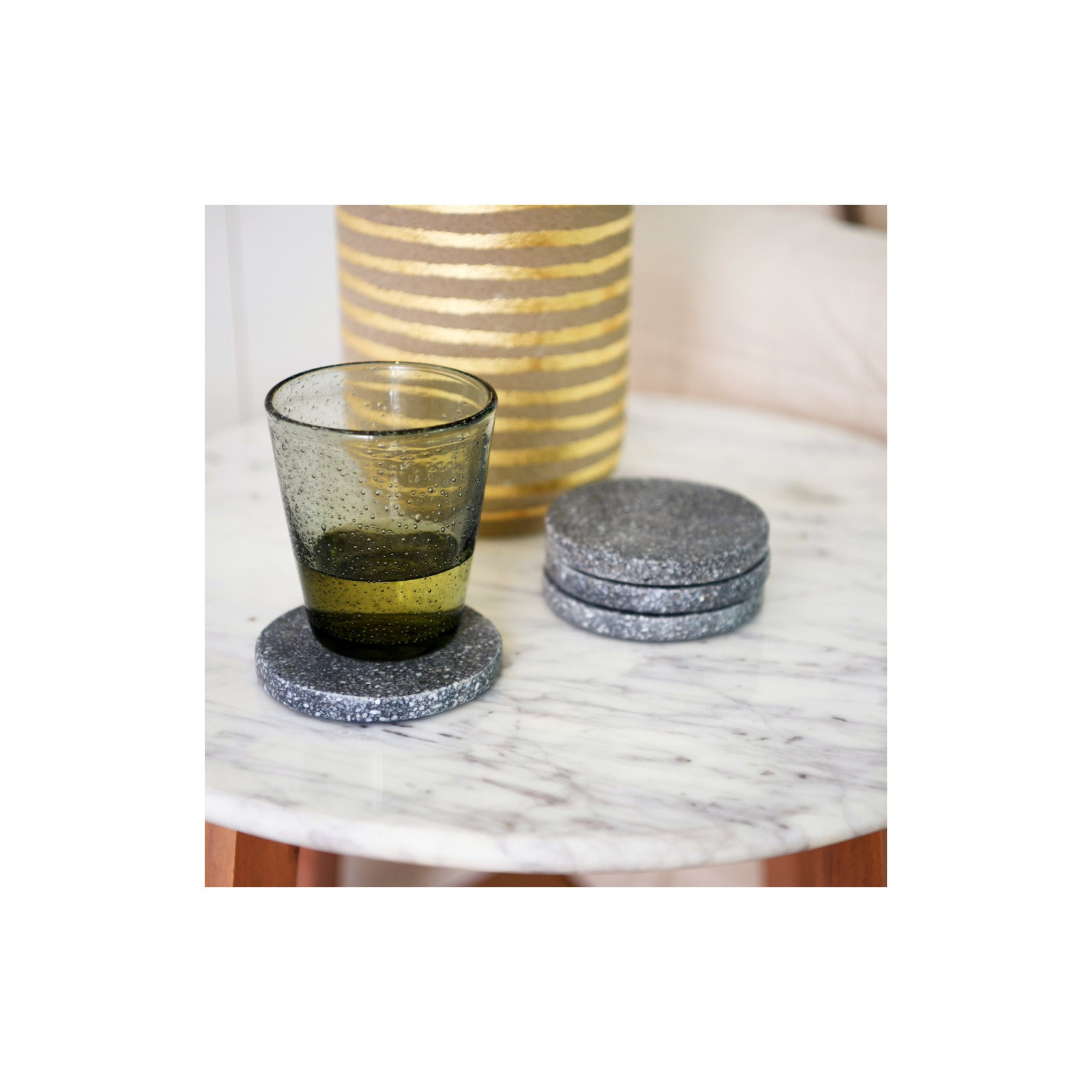 Devi Stone Round Coaster Set, Gray