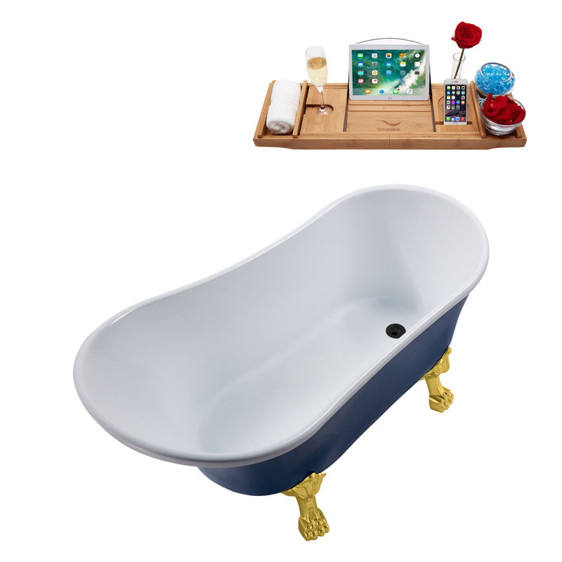 55.1'' x 26.8'' Soaking Acrylic Bathtub, Matte Black, Polished Gold
