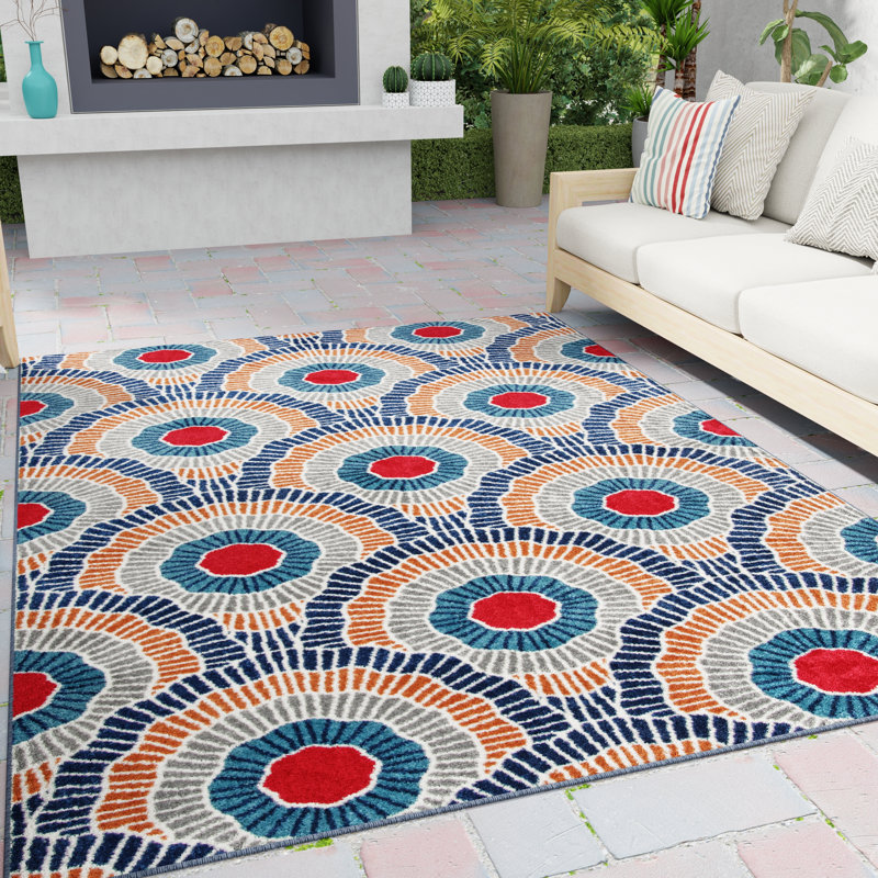 Tapis intérieur / extérieur en polypropylène touffeté à la machine Moria, Rectangle 7 pi 10 po x 9 pi 10 po