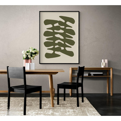 Retro Shapes II By Jen Bucheli, Deep Green Abstract Shape Small Living Room Artwork, Large Cream Framed Abstract Painting Bedroom Print 14716GG