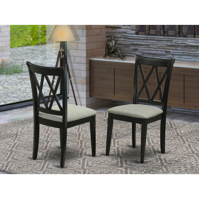 Clarksville Dining Chairs - Double Cross Back Wooden Seat Chairs, Set of 2, Black, Black, No 