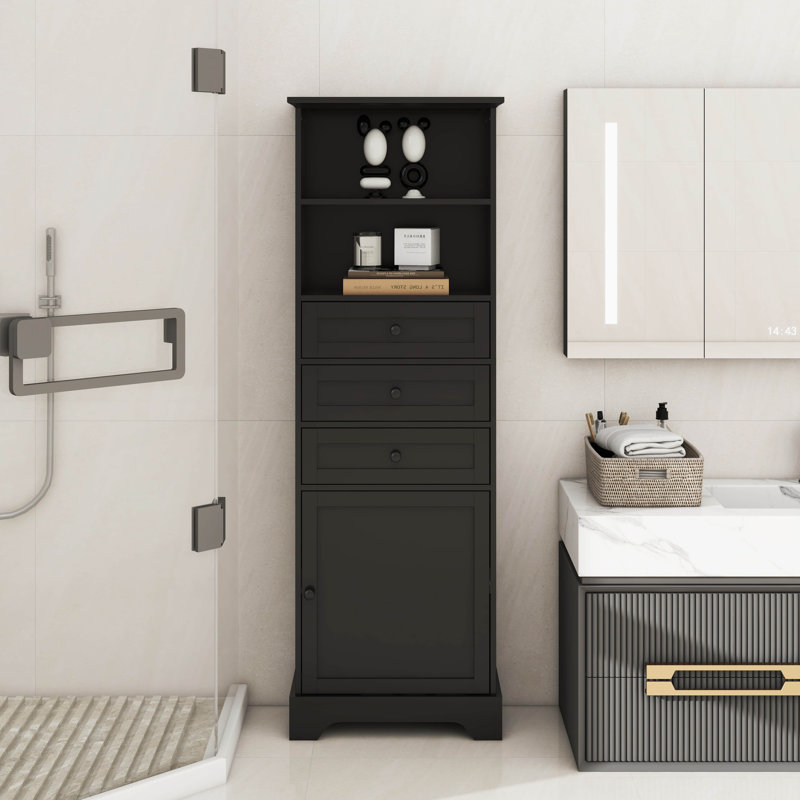 Armoire de rangement moderne avec 3 tiroirs et tablettes réglables, Noir