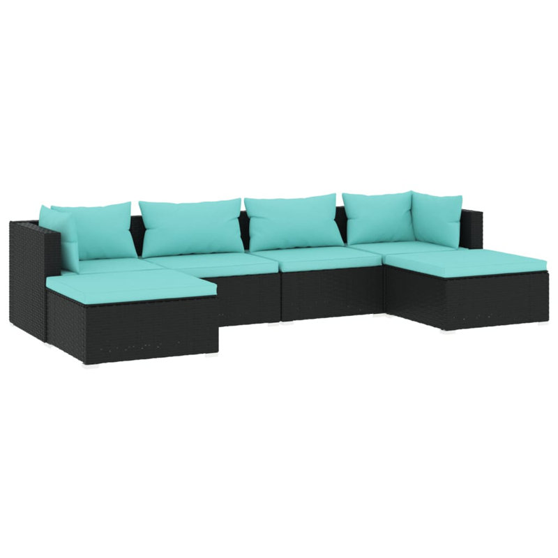 Ensemble modulaire de patio carré de 27,6 po de largeur avec coussins, Bleu eau, Noir