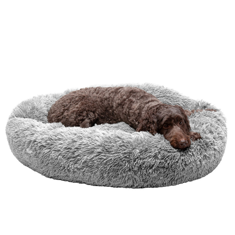 Medium Mist Gray Faux Fur Orthopedic Donut Pet Bed