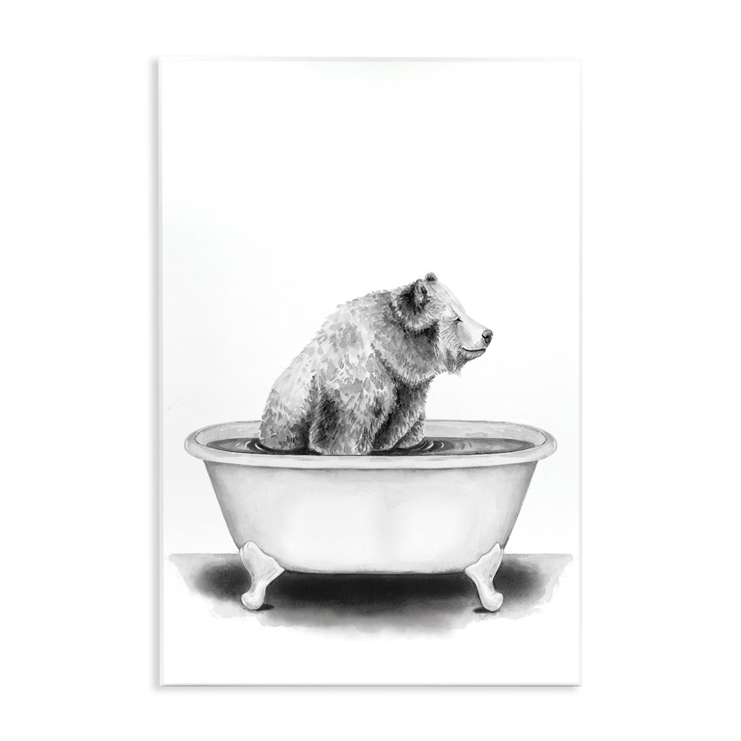 'Bear in a Tub Funny Animal Bathroom' by Rachel Neiman - Drawing Print Stupell Industries 