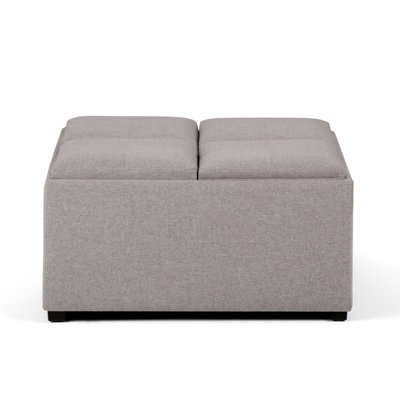 Repose-pieds de rangement pour table basse moderne en tissu d'aspect lin de 35 po avec 4 plateaux rabattables Avalon