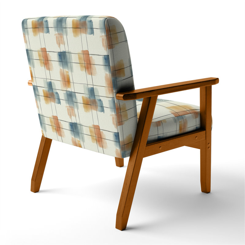 Chaise rembourrée Plaid, Accoudoirs carrés bruns