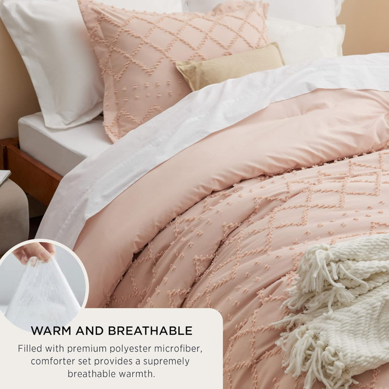 Ensemble d'édredon pour lit simple / simple TG - Ensemble d'édredon extra long pour lit simple Bohème corail rose, ensemble de literie de dortoir Shabby Chic, ensemble de lit de ferme moderne 2 pièces, comprend 1 taie décorative
