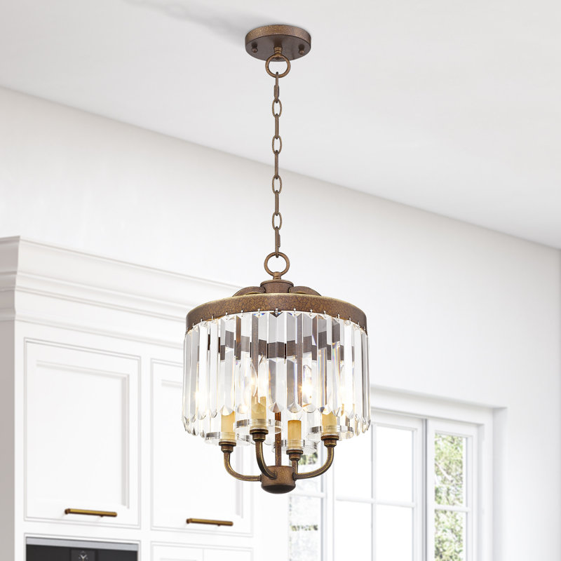 Caroline 4 - Light Dimmable Lantern Drum Chandelier, Palacial Bronze, 16" H x 13" W x 13" D