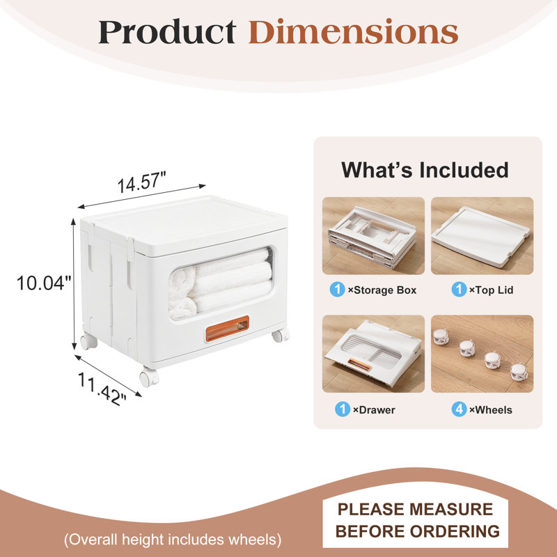 Paquet de 2 tiroirs de rangement empilables en plastique avec couvercle et roulettes, bacs de rangement de garde-robe pliables à l'avant avec fenêtre transparente, boîte de rangement pour garde-robe, tour de rangement pour chambre à coucher, sous le lit, bureau, garde-manger