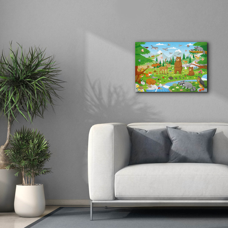  «Fun With Forest Friends» par DoodleScapes, art mural sur toile, 26 po x 18 po