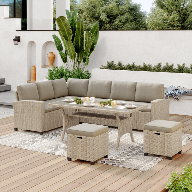 Jett 6-Person Seating Group with Polyester Cushions , Beige Frame/Natural Cushion
