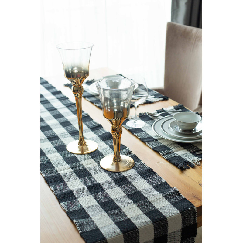Elige Cotton Plaid Rectangle Placemat, Black/White