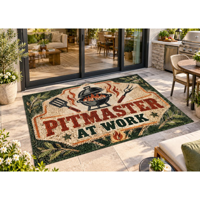 5' x 7' Outdoor Area Rug Pitmaster BBQ Grill Heavyweight Solid Waterproof PVC Coil Loop Carpet Heavy Duty Patio Rug Quick Dry Indoor Outdoor Mat for Porch Balcony Entryway Backyard Sliding Door
