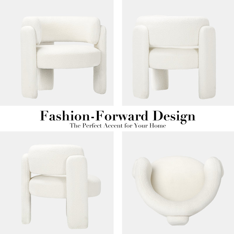 Velvet Upholstered Barrel Armchair, Cream