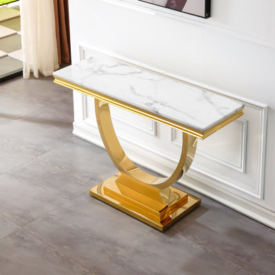 46.85" Marble Coffee Table for Living Room Modern White Faux Marble Center Table w/ Stainless Steel Frame,Elegant Rectangular Accent Cocktail Sofa Table for Home Office