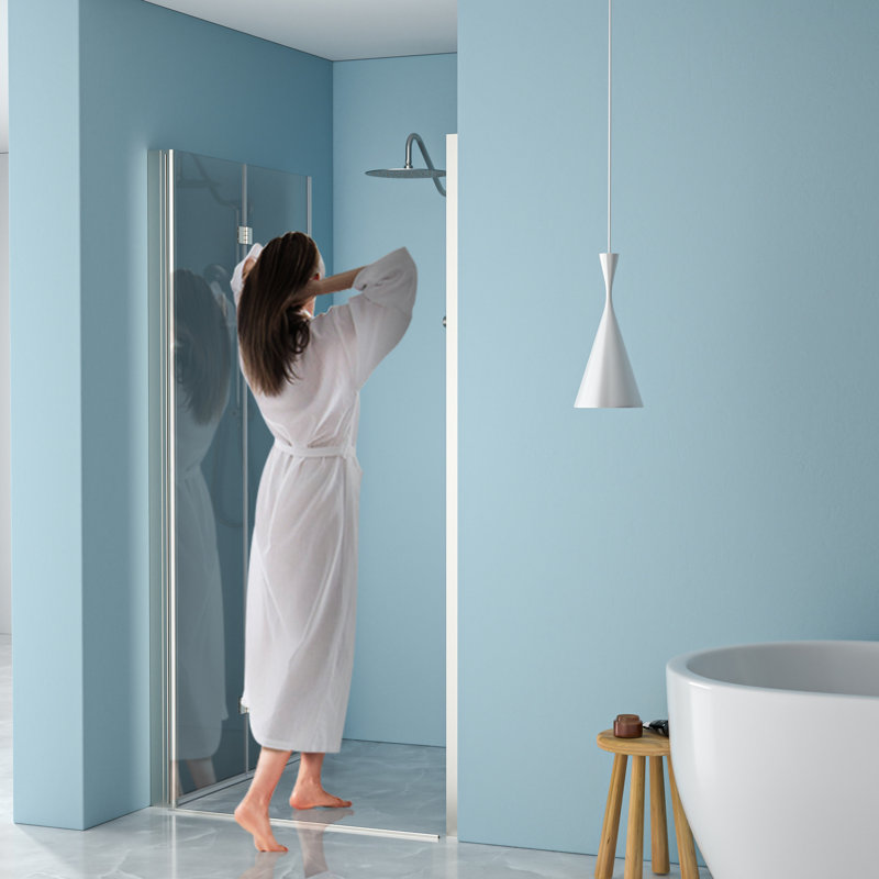 Brushed Nickel 36"W X 72"H Tempered Glass Foldable Shower Door - Water-, Space Efficient, Adjustable Trait Fold With Utilizing, Feature