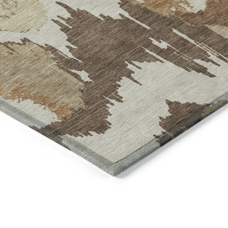 Tapis d'extérieur lavable abstrait brun et beige 3 pi x 5 pi