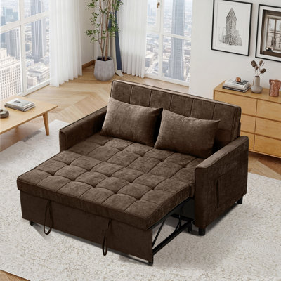 56.9'' Upholstered Convertible Sleeper Sofa with USB and Side Pocket