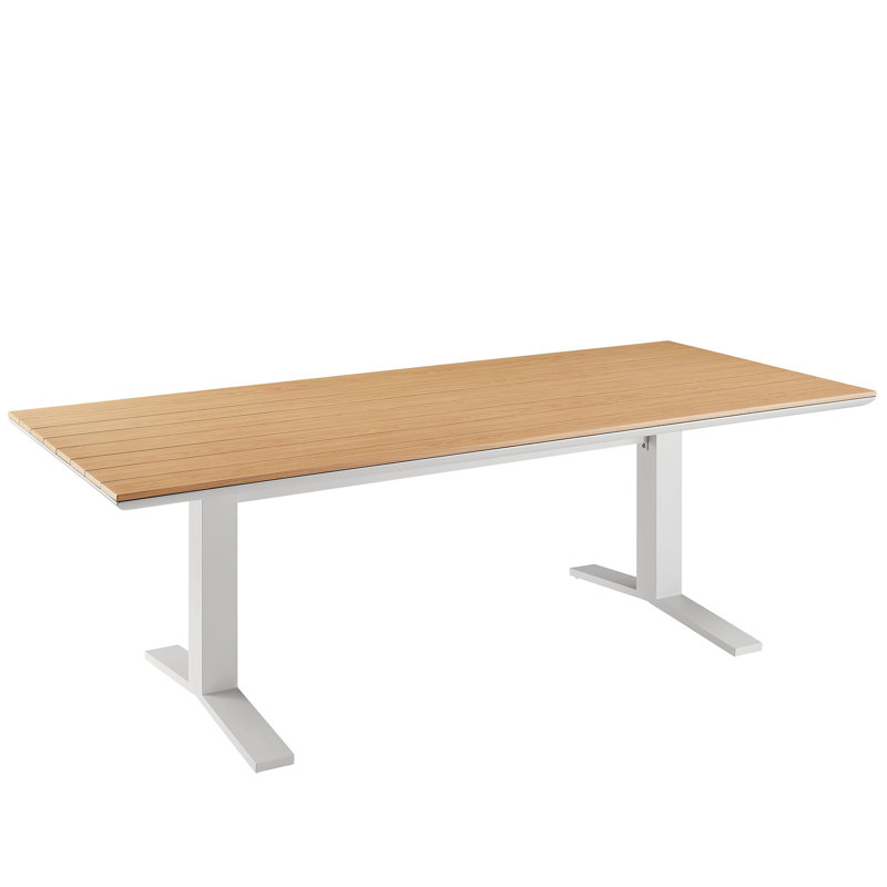 Table de salle à manger d'extérieur en aluminium Gavelston, Blanc / Blanc, Naturel / naturel