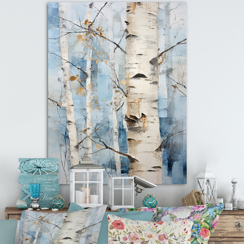 Bouleaux blancs, forêt, paysage d'hiver - arbre, art mural, H 32 po x l 16 po x P 1 po, Toile tendue